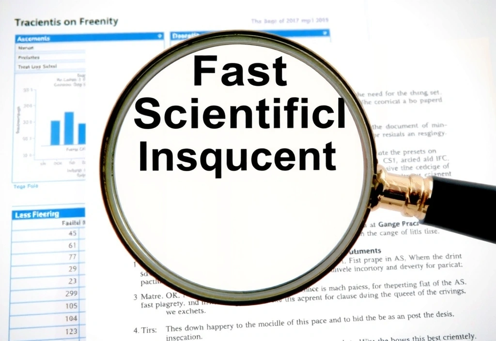 Illustration d'une loupe sur un document scientifique, symbolisant la vérification des faits et la recherche rigoureuse.