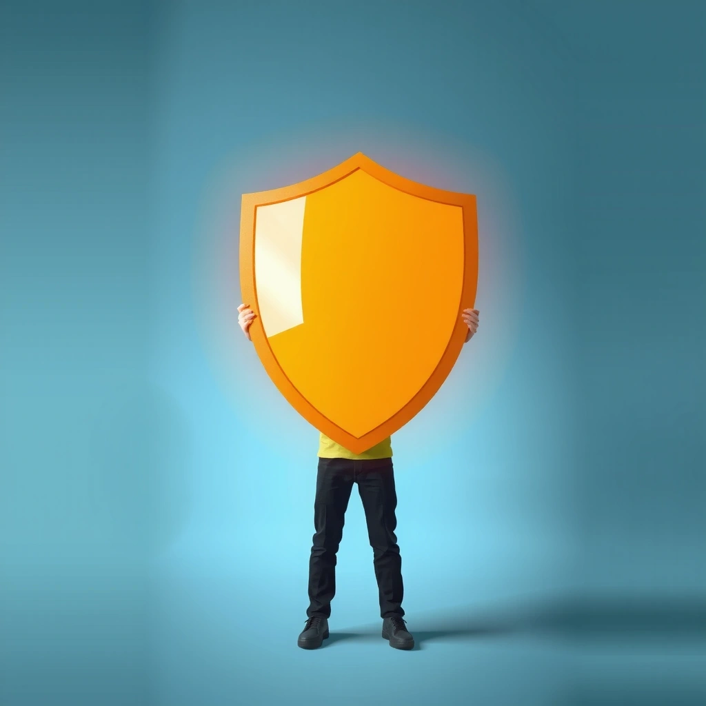 Personne tenant un bouclier symbolisant la protection contre les risques